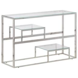 Berkfield Home Console Table Silver Stainless Steel & Tempered Glass - thumbnail 1