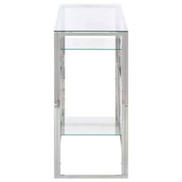 Berkfield Home Console Table Silver Stainless Steel & Tempered Glass - thumbnail 4