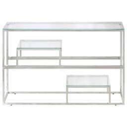 Berkfield Home Console Table Silver Stainless Steel & Tempered Glass - thumbnail 3