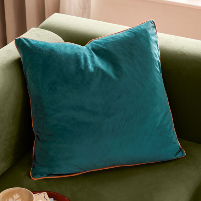 Furn Meridian Velvet Piped Cushion in Teal - Size: 45 cm x 45 cm - image 1