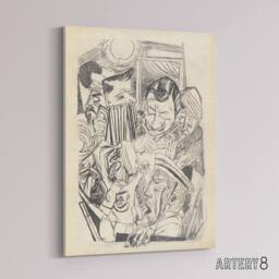 "Artery8 The Patriotic Song Pencil Drawing Beckmann Canvas Wall Art in Beige - Size: W18"" x H24""" - thumbnail 2