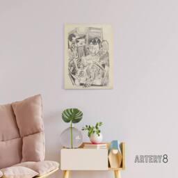 "Artery8 The Patriotic Song Pencil Drawing Beckmann Canvas Wall Art in Beige - Size: W18"" x H24""" - thumbnail 3