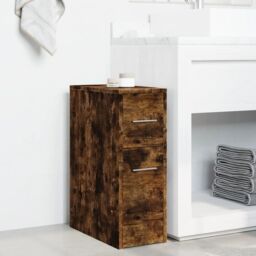 Berkfield Home Narrow Bathroom Cupboard with Wheels Smoked Oak Engineered Wood in Brown - thumbnail 3