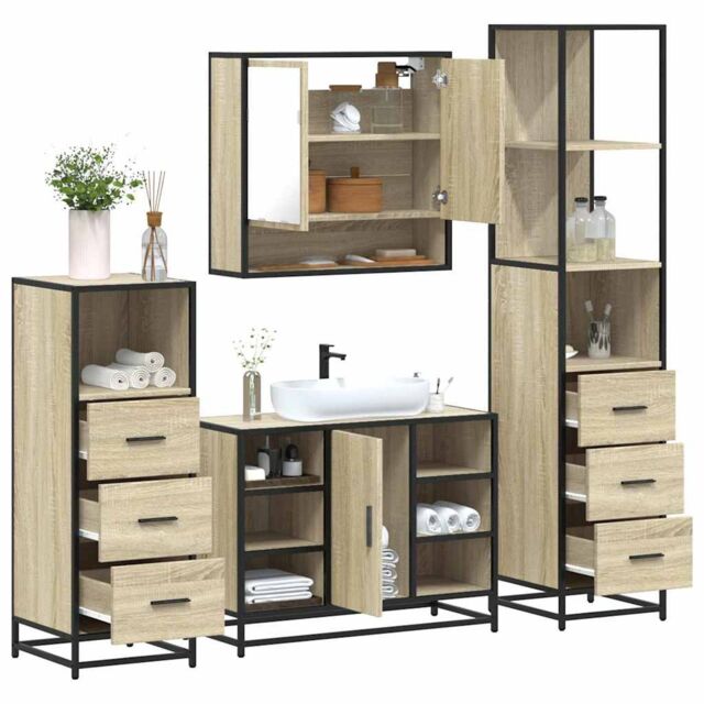 Berkfield Home 4¬†Piece Bathroom Furniture Set¬†Sonoma Oak Engineered Wood - image 1