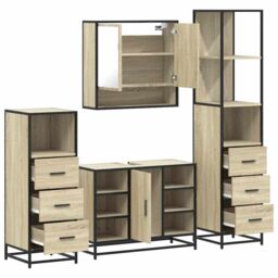 Berkfield Home 4¬†Piece Bathroom Furniture Set¬†Sonoma Oak Engineered Wood - thumbnail 6