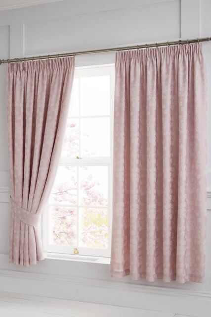 Dreams & Drapes 'Blossom' Jacquard Pair of Lined Pencil Curtains with Tie-backs in Light Pink - Size: 168 cm width x 183 cm drop - image 1