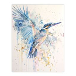 "Artery8 Kingfisher Bird in Flight Watercolour Painting Wall Art Print in Blue - Size: W12"" x H16""" - thumbnail 1
