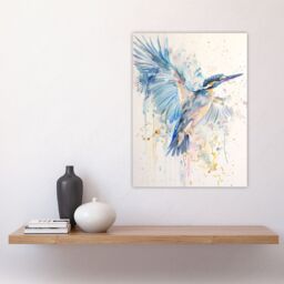 "Artery8 Kingfisher Bird in Flight Watercolour Painting Wall Art Print in Blue - Size: W12"" x H16""" - thumbnail 4