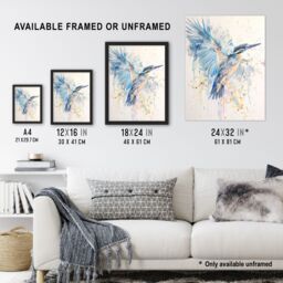 "Artery8 Kingfisher Bird in Flight Watercolour Painting Wall Art Print in Blue - Size: W12"" x H16""" - thumbnail 3