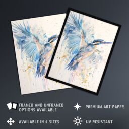 "Artery8 Kingfisher Bird in Flight Watercolour Painting Wall Art Print in Blue - Size: W12"" x H16""" - thumbnail 2