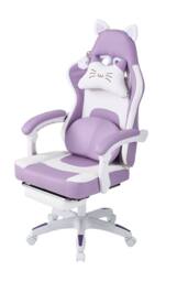 Living and Home Gaming Chair with Footrest & Massage Lumbar Cushion in Purple - thumbnail 3