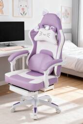 Living and Home Gaming Chair with Footrest & Massage Lumbar Cushion in Purple - thumbnail 1