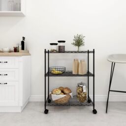 Berkfield Home 3-Tier Storage Rack with Wheels 60x35x81 cm Black 150 kg - Size: 60 x 35 x 81 cm - thumbnail 1