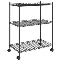 Berkfield Home 3-Tier Storage Rack with Wheels 60x35x81 cm Black 150 kg - Size: 60 x 35 x 81 cm - thumbnail 2