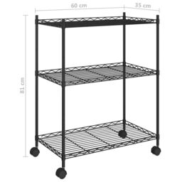 Berkfield Home 3-Tier Storage Rack with Wheels 60x35x81 cm Black 150 kg - Size: 60 x 35 x 81 cm - thumbnail 7