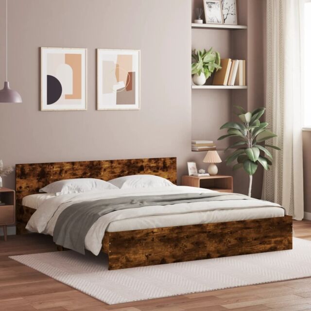Berkfield Home Bed Frame without Mattress Smoked Oak 180x200 cm Super King in Brown - image 1