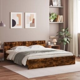 Berkfield Home Bed Frame without Mattress Smoked Oak 180x200 cm Super King in Brown - thumbnail 1