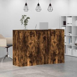 Berkfield Home Reception Desk Smoked Oak 155x50x103.5 cm Engineered Wood in Brown - thumbnail 4
