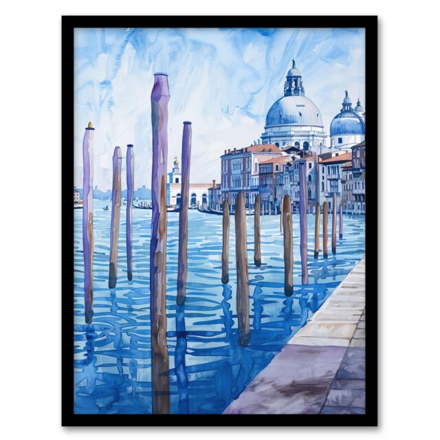 "Artery8 Venice St Mark's Basilica Watercolour Blue Framed Art Print - Size: W12"" x H16""" - image 1