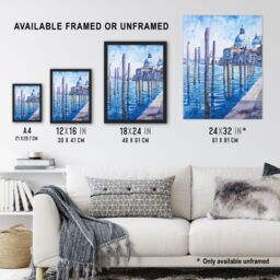 "Artery8 Venice St Mark's Basilica Watercolour Blue Framed Art Print - Size: W12"" x H16""" - thumbnail 3