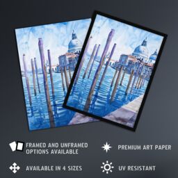 "Artery8 Venice St Mark's Basilica Watercolour Blue Framed Art Print - Size: W12"" x H16""" - thumbnail 2
