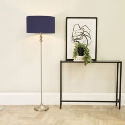 ValueLights Maggie Brushed Chrome Silver Floor Lamp with Fabric Lamp Shade in Navy - thumbnail 1