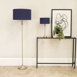 ValueLights Maggie Brushed Chrome Silver Floor Lamp with Fabric Lamp Shade in Navy - thumbnail 5