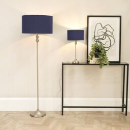 ValueLights Maggie Brushed Chrome Silver Floor Lamp with Fabric Lamp Shade in Navy - thumbnail 4