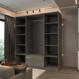 MN Furniture Modern High Gloss 4 Door Mirrored Wardrobe with Gold Handles 160cm in Grey - thumbnail 4