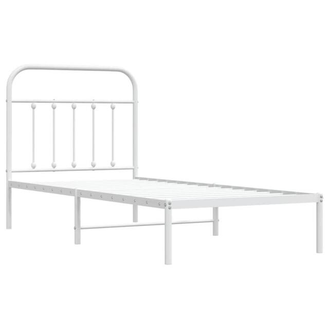 Berkfield Home Metal Bed Frame with Headboard White 90x190 cm Single - image 1