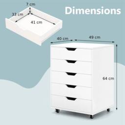 Havendro 5 Drawer Wooden Filing Cabinet with Wheels-White in White - thumbnail 2