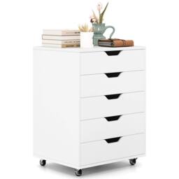 Havendro 5 Drawer Wooden Filing Cabinet with Wheels-White in White - thumbnail 3