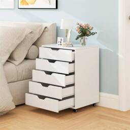 Havendro 5 Drawer Wooden Filing Cabinet with Wheels-White in White - thumbnail 5