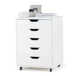 Havendro 5 Drawer Wooden Filing Cabinet with Wheels-White in White - thumbnail 1
