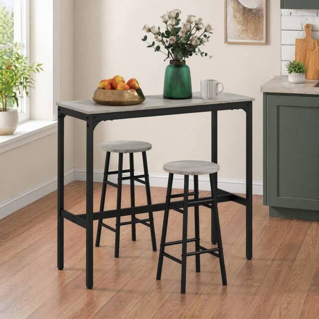 STILVORA Bar Table Set with 2 Stools Grey - image 1
