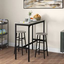 STILVORA Bar Table Set with 2 Stools Grey - thumbnail 2