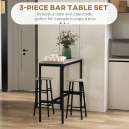 STILVORA Bar Table Set with 2 Stools Grey - thumbnail 6