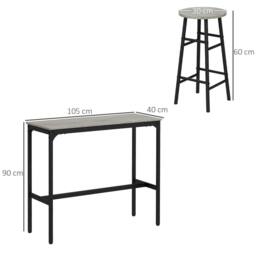 STILVORA Bar Table Set with 2 Stools Grey - thumbnail 4