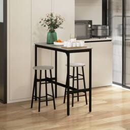 STILVORA Bar Table Set with 2 Stools Grey - thumbnail 3