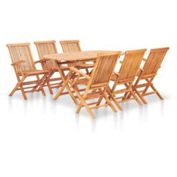 Berkfield Home Elegant 7 Piece Folding Outdoor Dining Set Solid Teak Wood in Brown - thumbnail 2