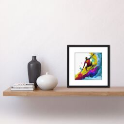 Artery8 Surfer Cutback In Motion Vibrant Abstract Multicoloured Watercolour Painting Surfing Water Sport Square Wooden Framed Wall Art Print Picture - thumbnail 2