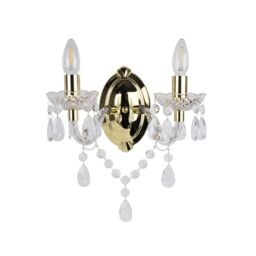 First Choice Lighting Set of 2 Clear & Gold Marie Therese Style 2 x 40W Wall Light - thumbnail 3