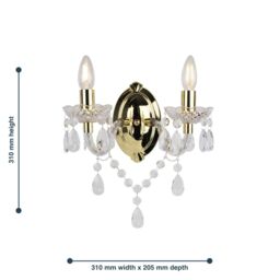 First Choice Lighting Set of 2 Clear & Gold Marie Therese Style 2 x 40W Wall Light - thumbnail 5