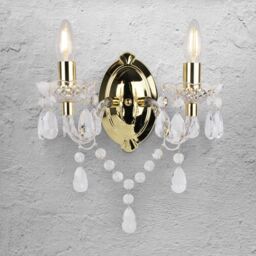 First Choice Lighting Set of 2 Clear & Gold Marie Therese Style 2 x 40W Wall Light - thumbnail 4
