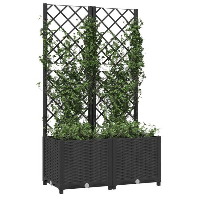 Berkfield Home Beautiful Garden Planter with Trellis Black 80x40x136 cm PP - Size: 80 x 40 x 136 cm - image 1