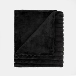 OHS Ribbed Faux Fur Throw Super Soft Fluffy Thick Fleece Bed Blanket in Black - Size: 150 cm × 200 cm - thumbnail 3