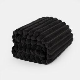 OHS Ribbed Faux Fur Throw Super Soft Fluffy Thick Fleece Bed Blanket in Black - Size: 150 cm × 200 cm - thumbnail 2