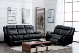 Furnishings For Less UK New Hampshire 2 Piece Leather Aire Reclining Sofa Suite Recliner 3 Seater & 2 Seater, Grey, Black or Tan