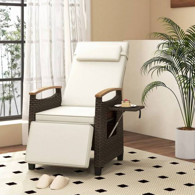 KORVIXA Outdoor Rattan Recliner Chair Wicker Reclining Lounge Chair in Beige - Size: 100 cm x 100 cm - image 1