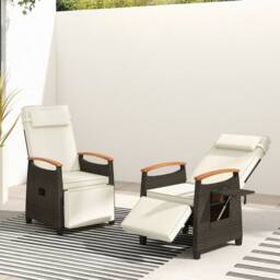 KORVIXA Outdoor Rattan Recliner Chair Wicker Reclining Lounge Chair in Beige - Size: 100 cm x 100 cm - thumbnail 4